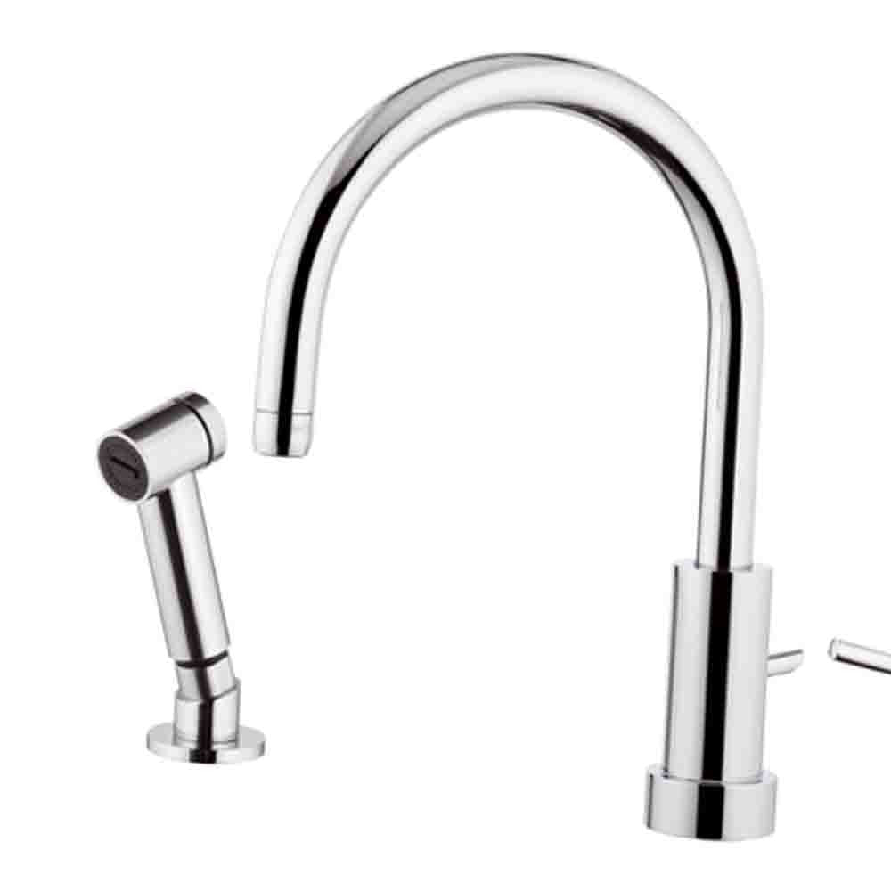 Rubinetto monocomando bordo lavello con deviatore, bocca minimale e doccetta a pulsante serie minimal