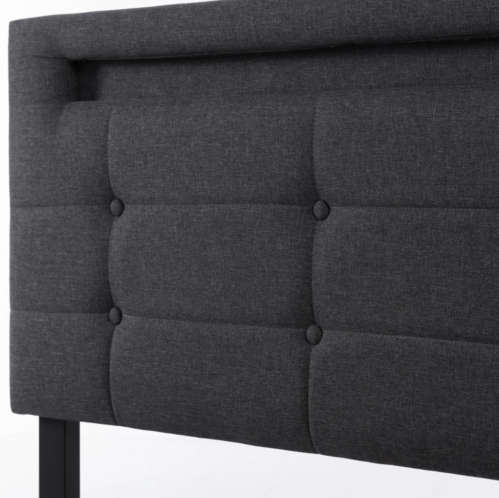 Letto matrimoniale 140x200 cm con LED; 4 cassetti e testiera regolabile; tessuto di lino grigio