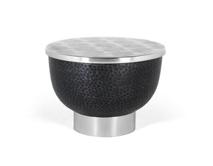 Tavolino rotondo con struttura in alluminio grigio scuro