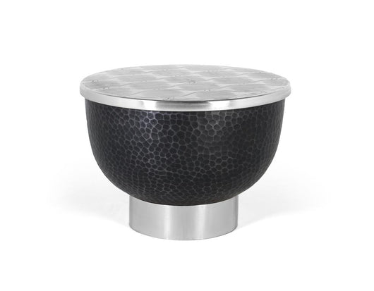 Tavolino rotondo con struttura in alluminio grigio scuro