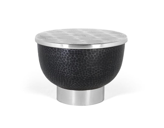 Tavolino rotondo con struttura in alluminio grigio scuro