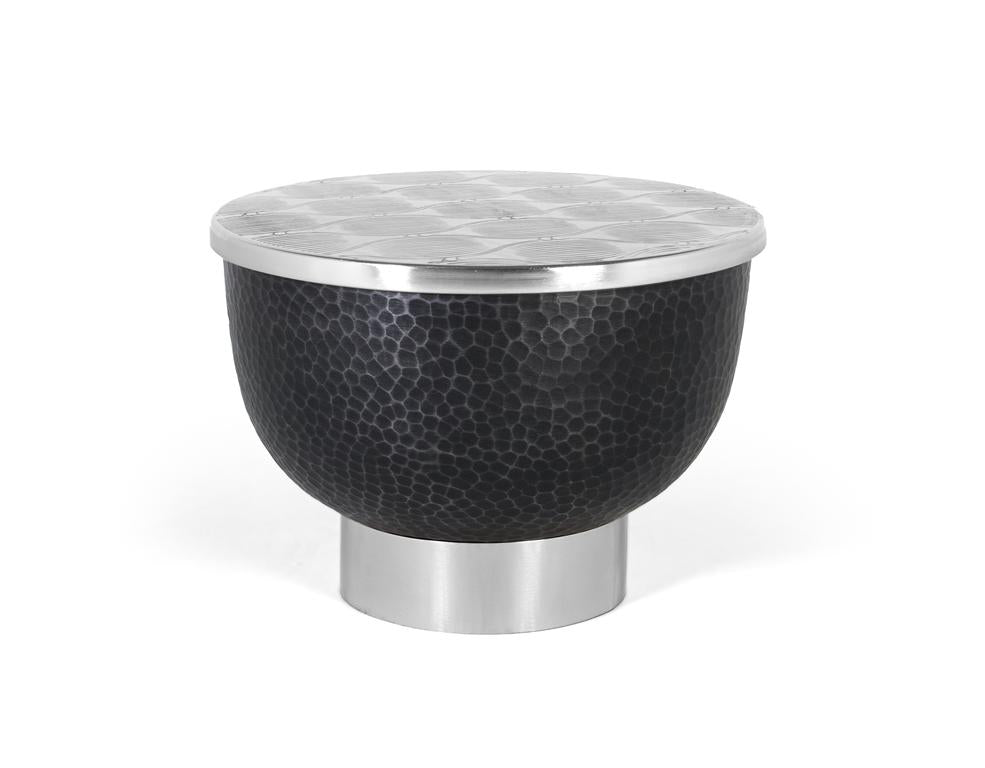 Tavolino rotondo con struttura in alluminio grigio scuro