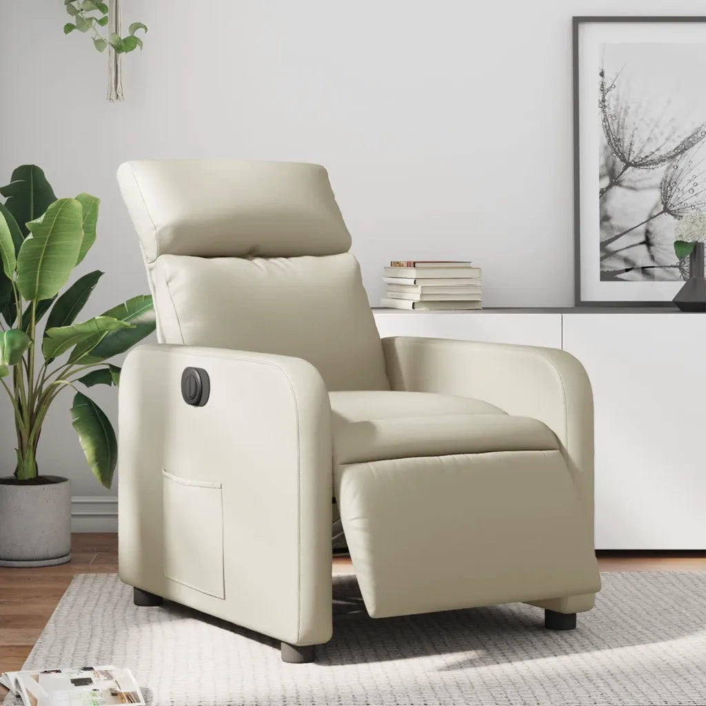 Poltrona | Sedia Relax Reclinabile Elettrica Crema in Similpelle