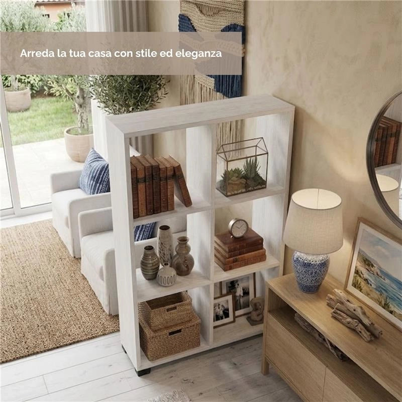 LIBRERIA CUBICA IN LEGNO BIANCO MODERNA CON 6 RIPIANI DIMENSIONI 60X24X98 CM