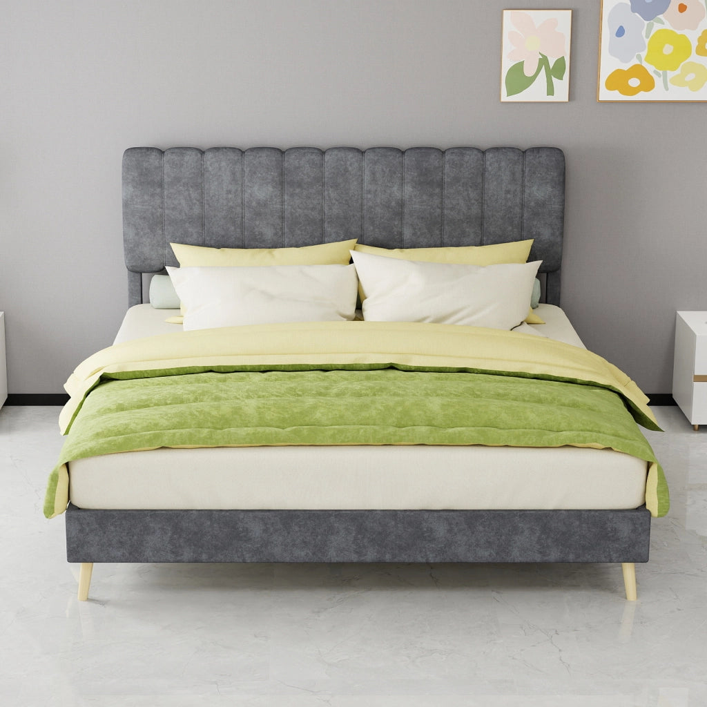 Letto imbottito moderno con testiera morbida, 160x200 cm, grigio