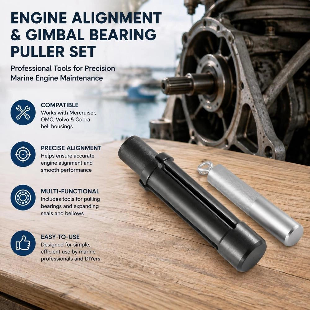 Alignment Tool And Cardan Bearing Puller Set, Compatible With Mercruiser OMC Volvo Cobra Bell Housings. Engine Alignment Tool, Bearing Puller, Gasket Expander Tools.