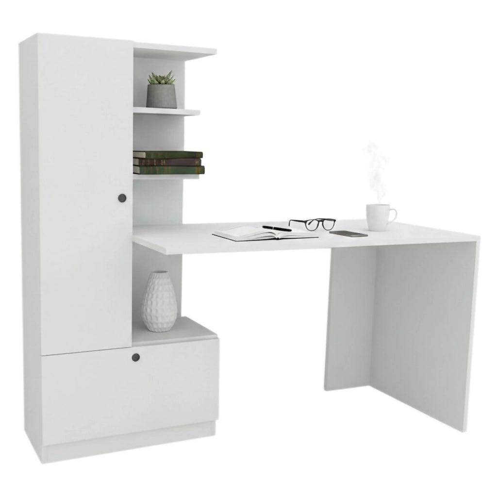 Scrivania Marilena, Scrittoio multiuso, Tavolo per ufficio porta PC, Piano di lavoro, 150x62h140 cm, Bianco