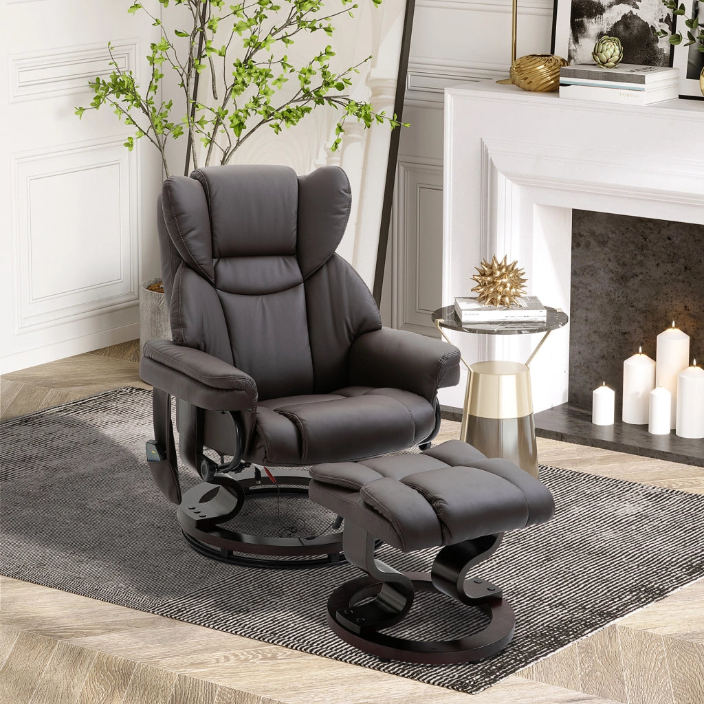 Poltrona Relax Massaggiante Reclinabile Girevole con Poggiapiedi ¨C Zephmum ¨C Marrone Similpelle