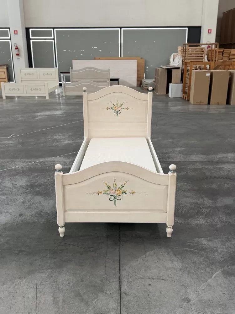 Letto sagomato singolo  bianco filo blu in legno 99x212x112 (1324) - Mobili 2G