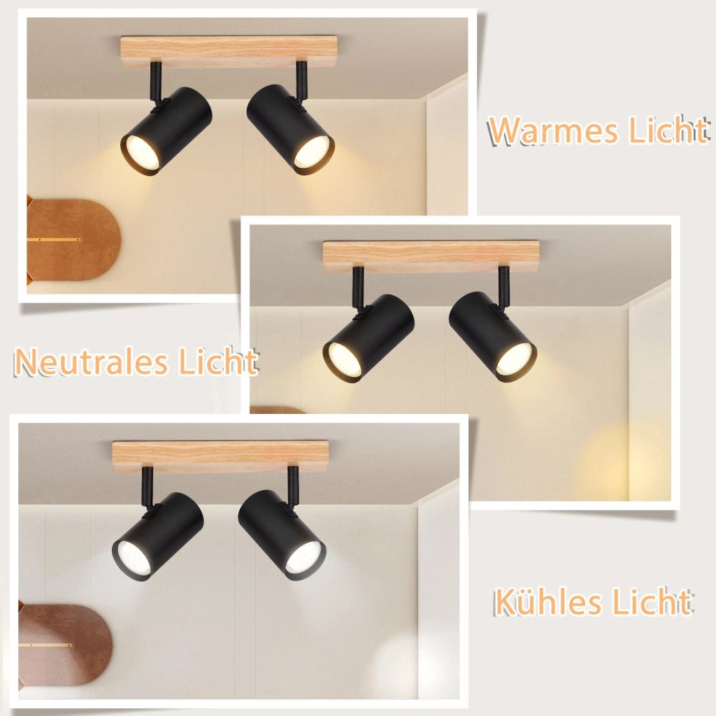 ZMH Faretto da soffitto Neri Legno 2 Lampade GU10 Stile Country per Soggiorno Corridoio Senza Lampadine