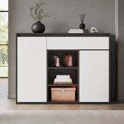 Scarpiera a 2 ante con cassetto e LED; bianco e nero; 105x39;5x86 cm