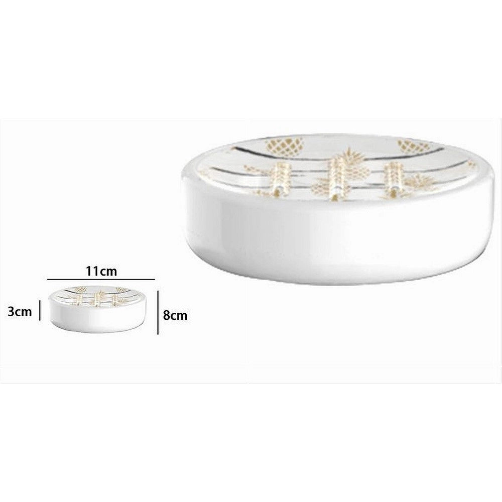 Trade Shop - Porta Sapone Saponetta Accessorio Arredo Bagno Bianco Con Ananas 11x8x3cm 69754 -