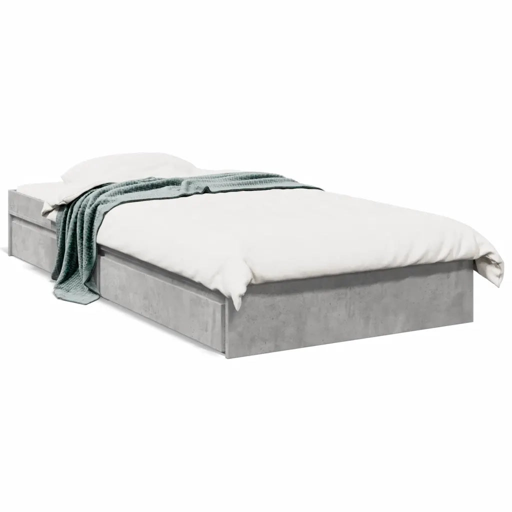 Letto singolo | Letto per adulti | Giroletto Cassetti Grigio Cemento 75x190 cm Legno Multistrato