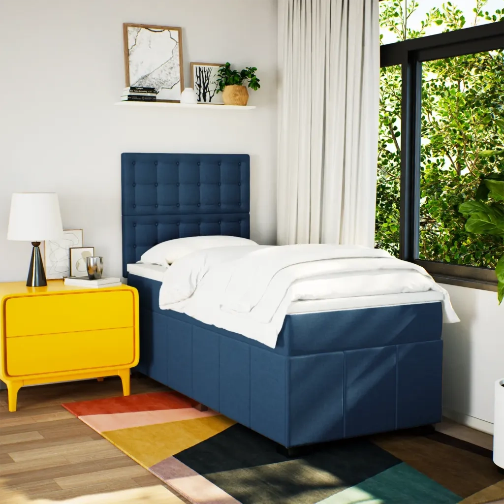 vidaXL Giroletto a Molle con Materasso Blu 90x200 cm inTessuto