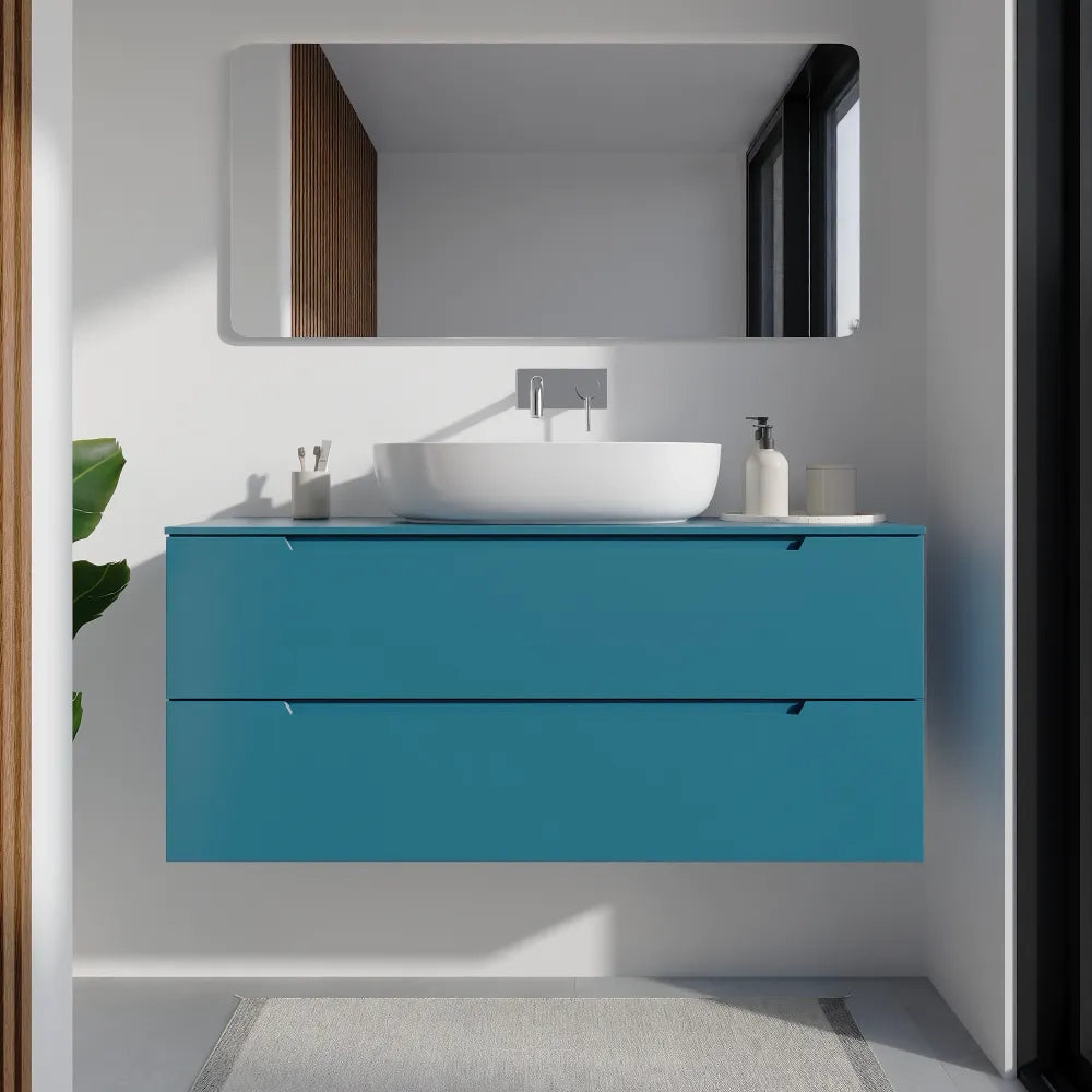 Mobile bagno sospeso 120cm dusk blue due cassetti soft-close con top | Bako