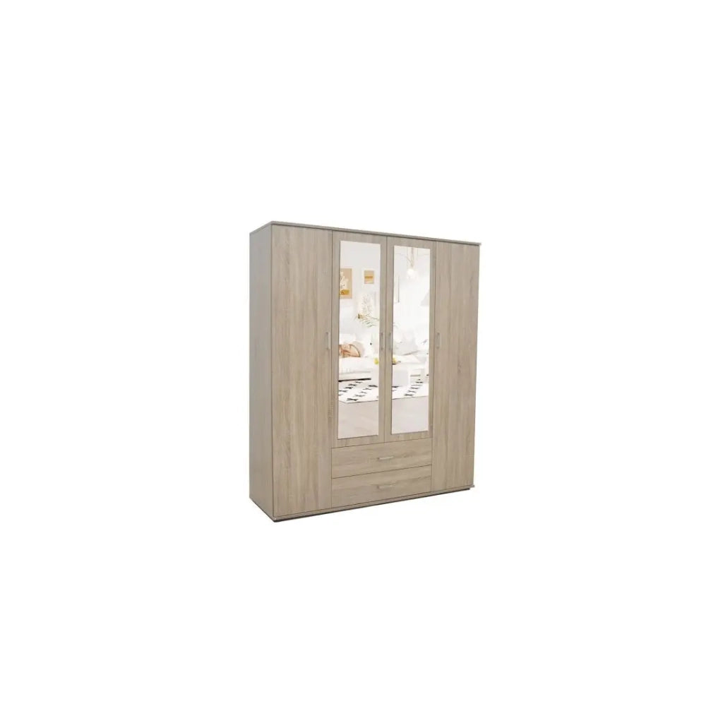 Armadio TOM 4 porte – Rovere Sonoma – Con specchio – L160 x H185 cm