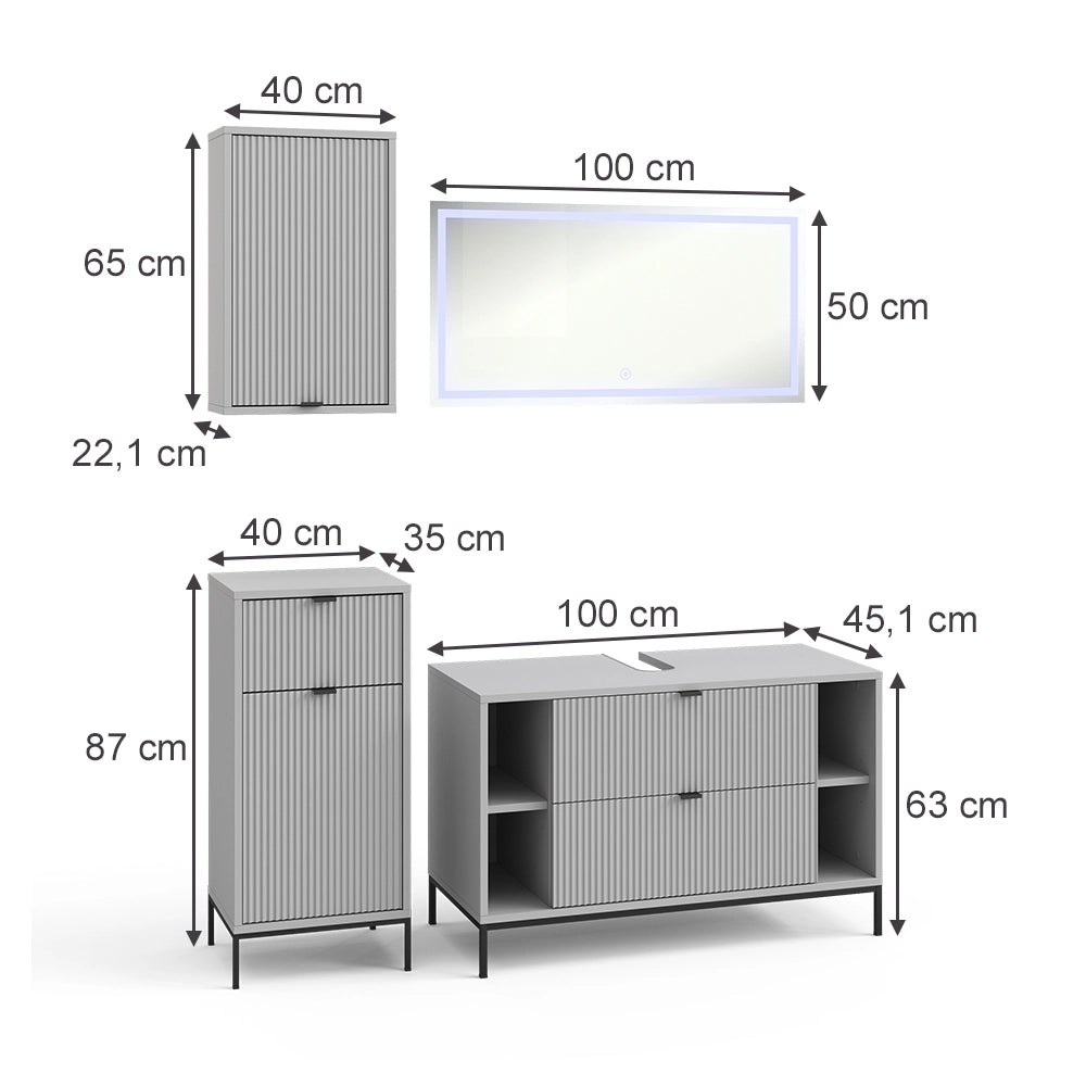 Vicco Set di mobili da bagno Grigio 4 parti
