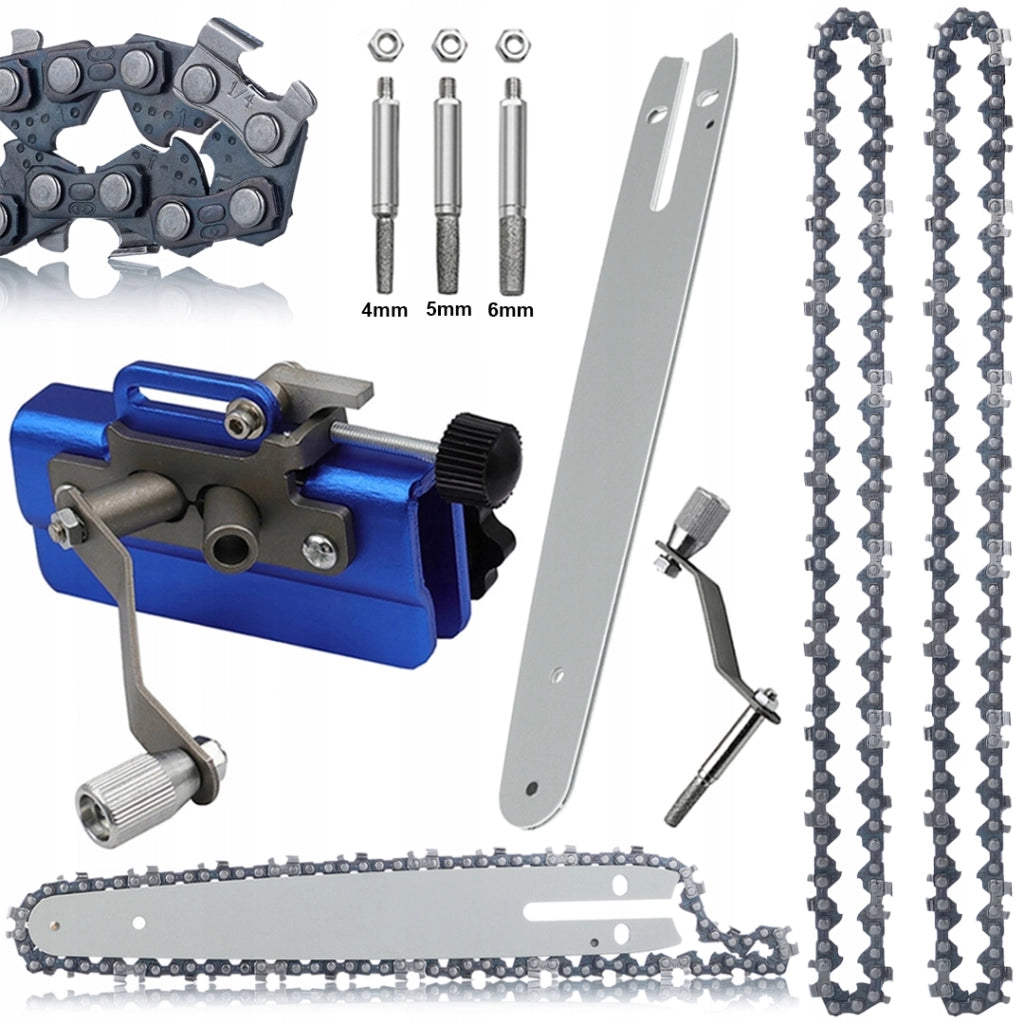 Set Barra di Guida 8" + 2x Catena 1/4" + Affilatrice Manuale con Manovella – Acciaio Temperato