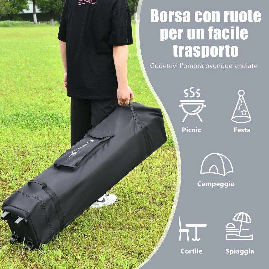 Gazebo da Giardino 3,95 x 3,95 M, Gazebo da Esterno con Tetto a 2 Livelli e 3 Altezze Regolabili, con Borsa,Tessuto Oxford, Ideale per Feste, Barbecue, Giardino, Spiaggia (Grigio)