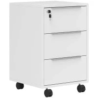 Cajonera da Scrivania con 3 Cassetti Ruote Serratura e 2 Chiave per Studio Soggiorno 40x40x63,5 cm Bianco