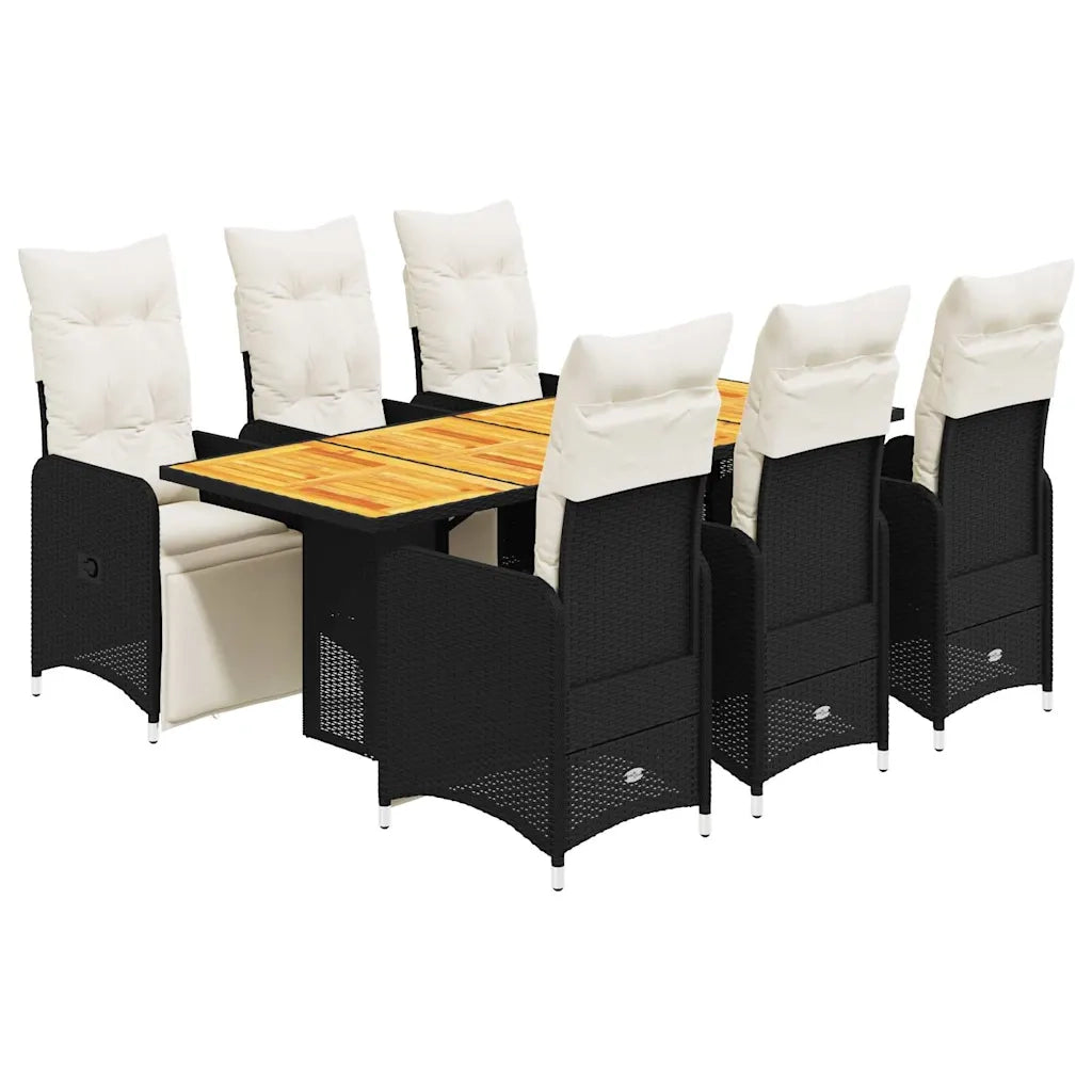 Set da BistrÃ² da Giardino 7 pz con Cuscini Nero in Polyrattan