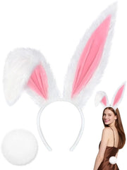 Set di 5 accessori per capelli con cappello con coniglio, coda di coniglio, orecchini con coniglio, cappello per Halloween, accessorio capelli a pelo di peluche, set di cappello per pasqua