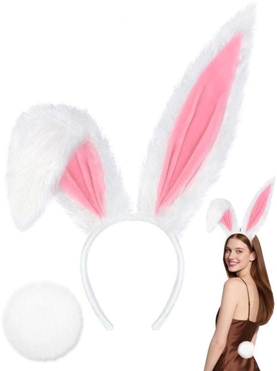 Set di 5 accessori per capelli con cappello con coniglio, coda di coniglio, orecchini con coniglio, cappello per Halloween, accessorio capelli a pelo di peluche, set di cappello per pasqua