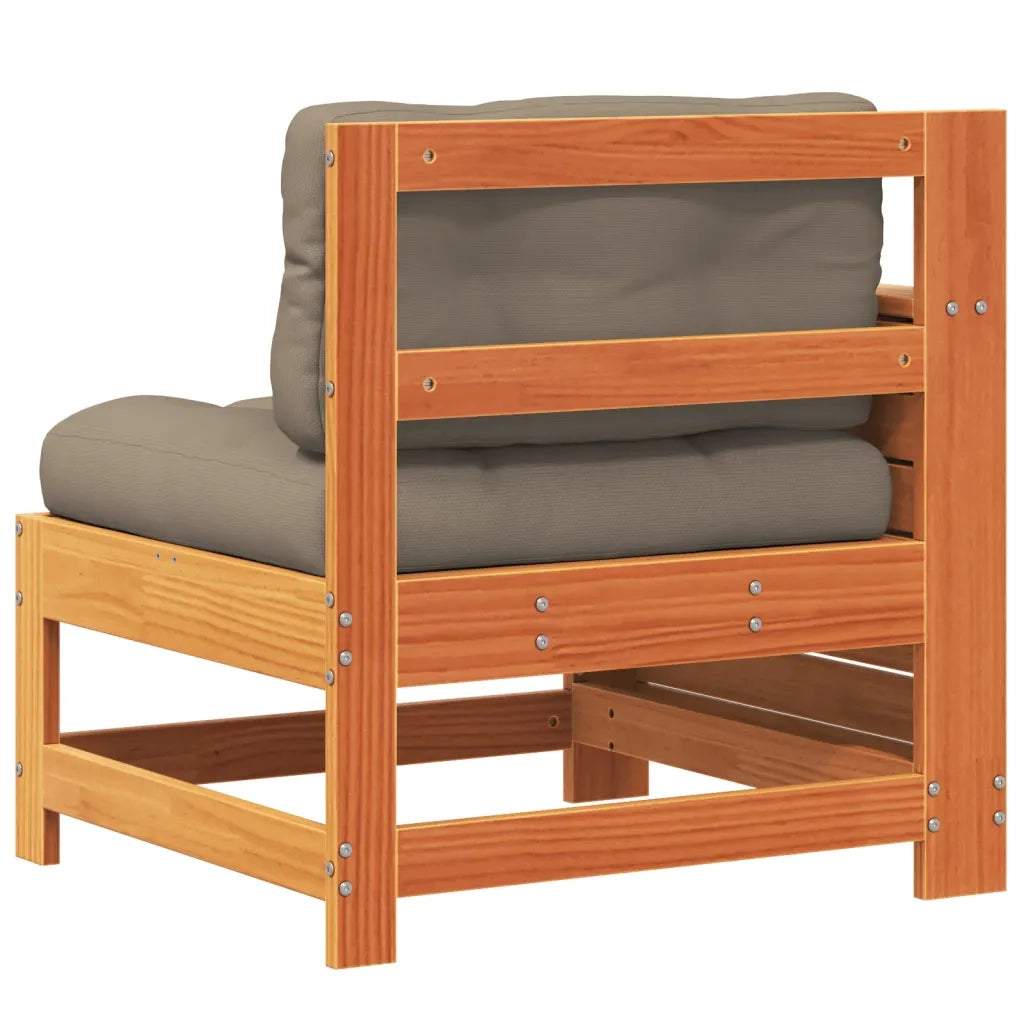 Divano Giardino Senza Braccioli con Cuscino-Sofa da Giardino-Divanetto da esterno Marrone Cera Pino 913485