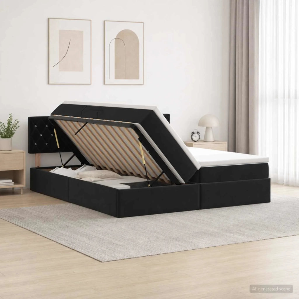 Letto con contenitore LED e materasso Nero 200 x 200 cm Velluto 3459380