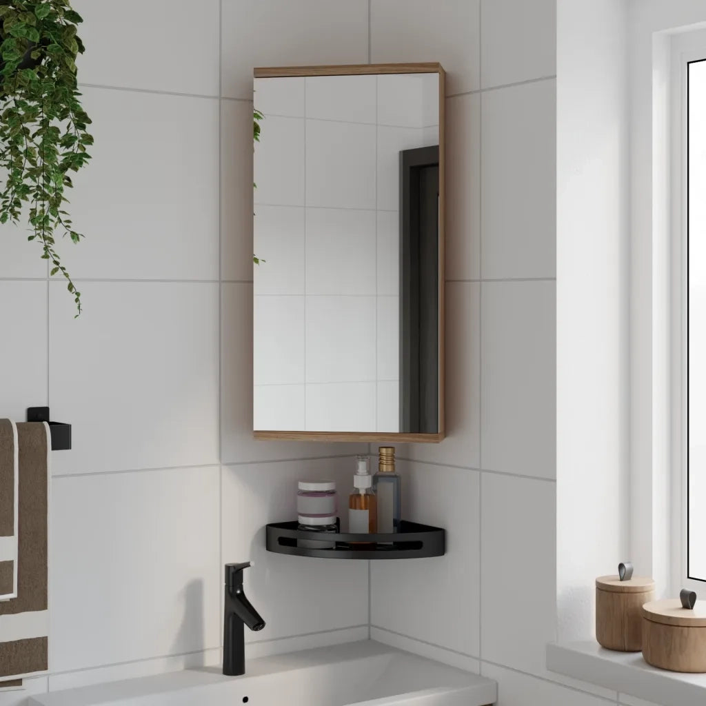 Armadietto Angolare con Specchio da Bagno | Armadio da bagno Rovere 30x24x60 cm