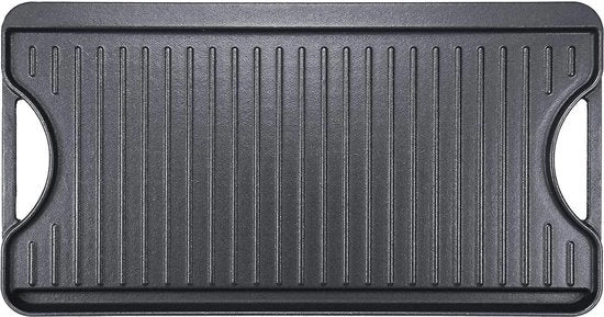 Piastre di griglia in ghisa antiscivente 50,8 x 26,5 cm per forno, cucina e griglia, piastre di griglia in ghisa doppia faccia con scanalature e zona griglia liscia, griglia.