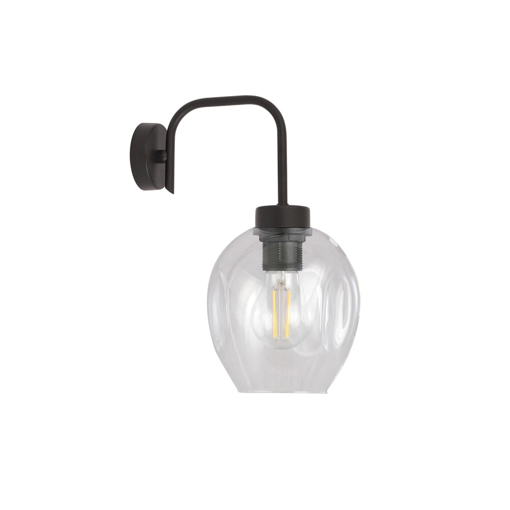 Applique Moderna 1 Luce Auriga In Accaio Nero E Vetro Trasparente