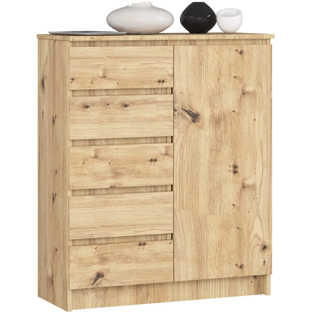 Cassettiera AKORD K80 Comò Quercia Artigiana 80 cm 1 porta 5 cassetti 80x35x97 cm
