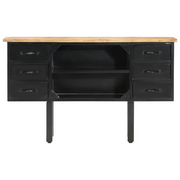 Credenza-Buffet-Armadio da cucina 110x30x65 cm in Massello di Mango Grezzo e Acciaio