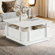 Tavolino da Salotto Bianco Lucido Quadrato 70x70 cm con Luci LED e 2 Cassetti