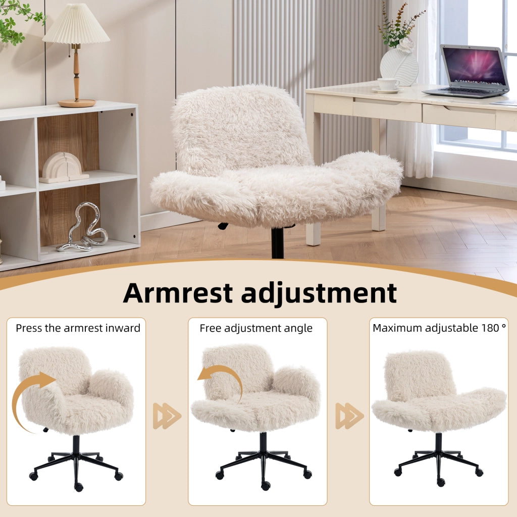 Sedia da ufficio compatta in tessuto effetto lana con braccioli pieghevoli e altezza regolabile per casa beige