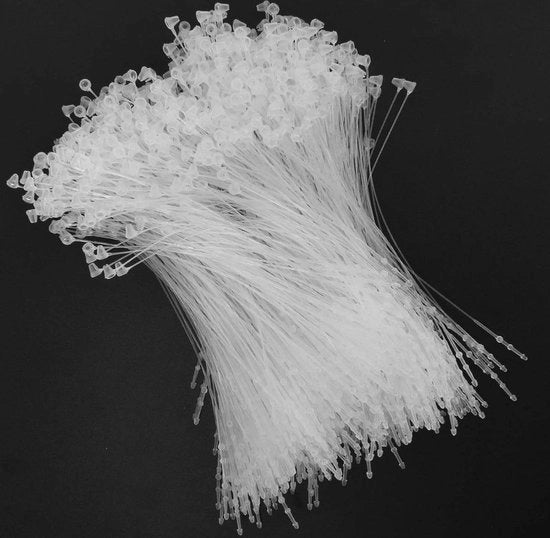 1000 etichette in plastica da chiusura 125 cm - cavi di sicurezza - adesivi clip - spille - cartoncini - etichette per abbigliamento - trasparente.
