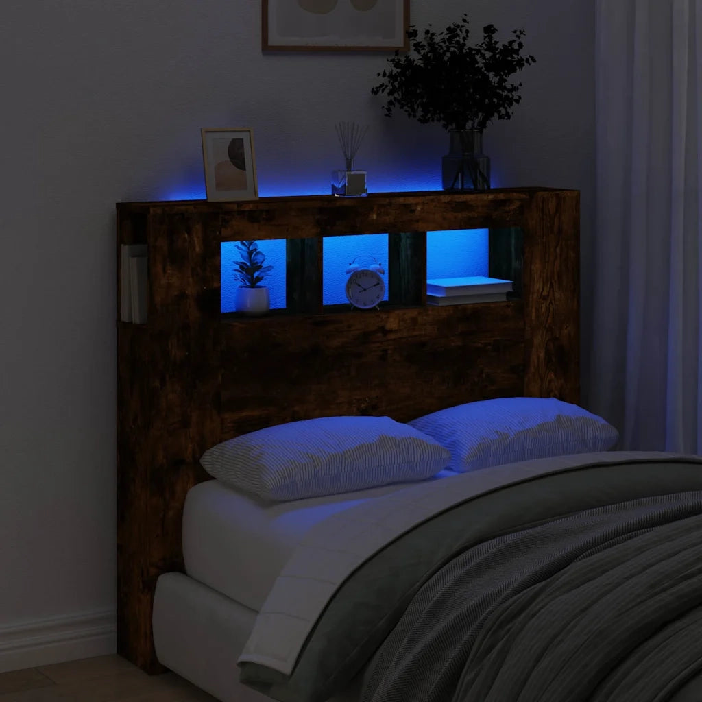 Testiera LED-Testata con LED-Testiera Decorativa Rovere Fumo 120x18,5x103,5 cm Legno Multistrato