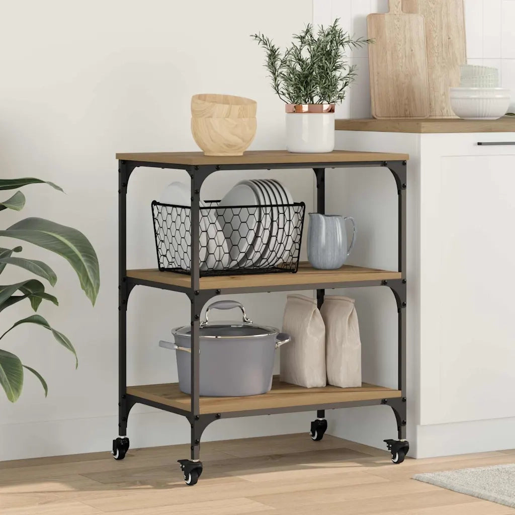 Carrello da Cucina-Scaffale per Cucina Rovere artigianale 60 x 41 x 76 cm