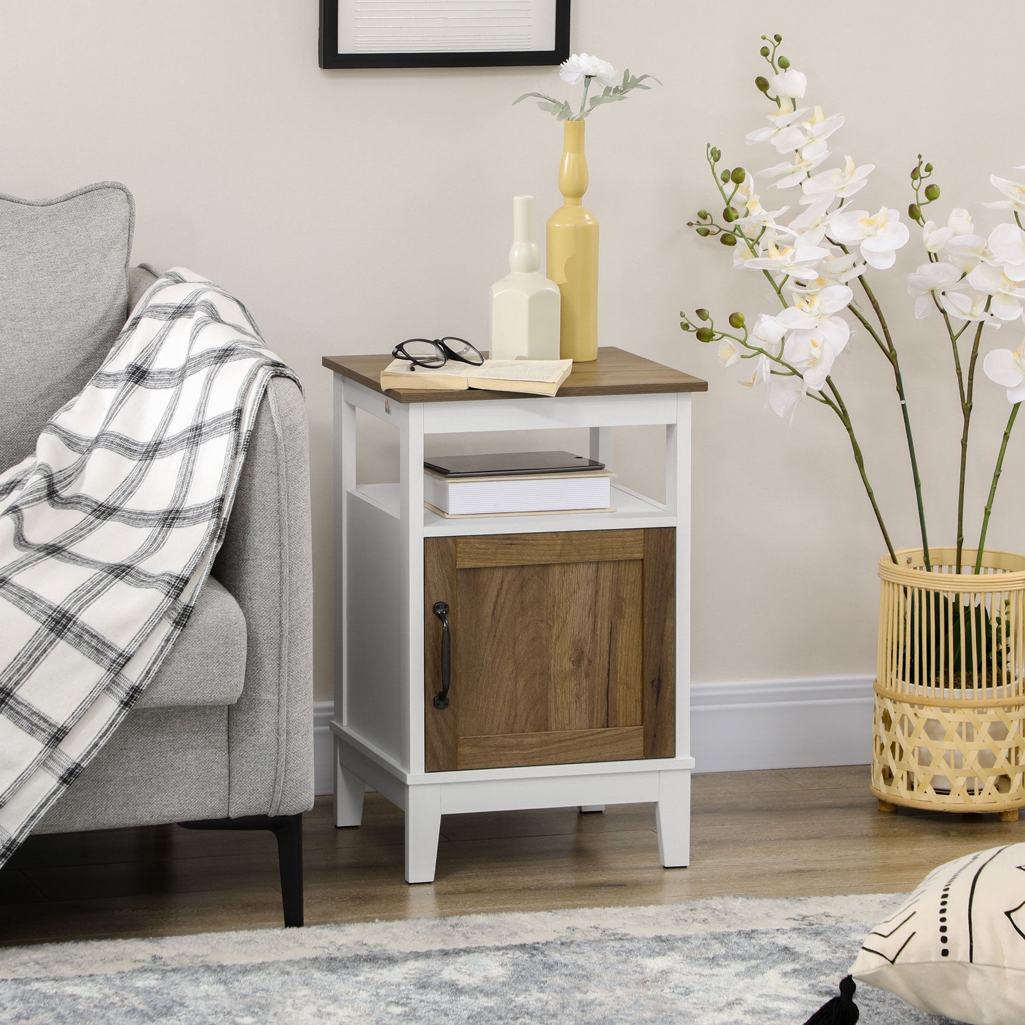 Comodino 1 Anta 1 Ripiano 38,5x35x59,7 cm in Legno Truciolare Bianco