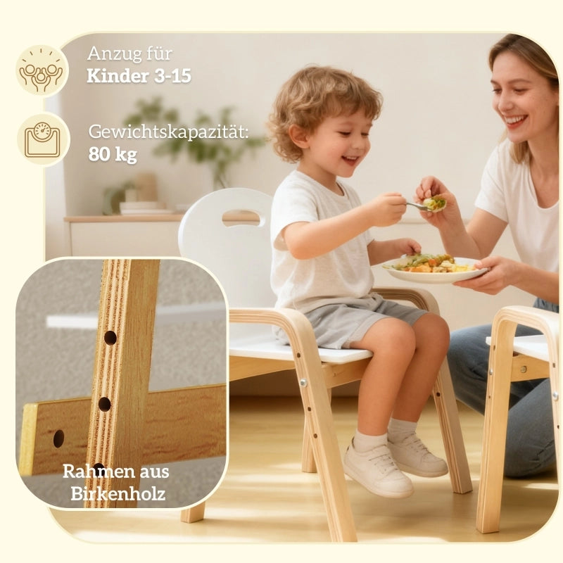 SEDIA PER BAMBINI Regolabile 39x34x49,5/53,5/57,5/61,5 cm Legno Bianco Set 2 pezzi