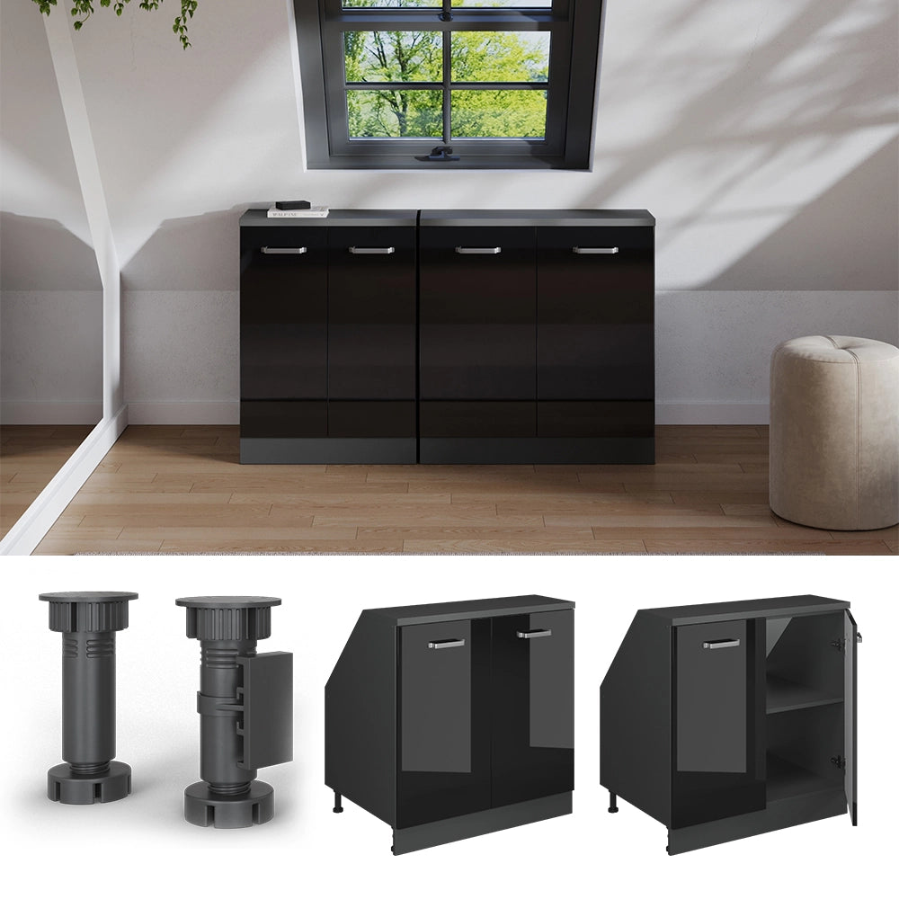 Mobile sottotetto Rion Nero lucido/Antracite 80 x 83.8 cm con 2 porte, carcassa 60 cm profondità Vicco