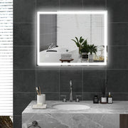 Specchio da bagno LED 90x70 cm con luce a 3 colori, funzione antiappannamento e touch, argento