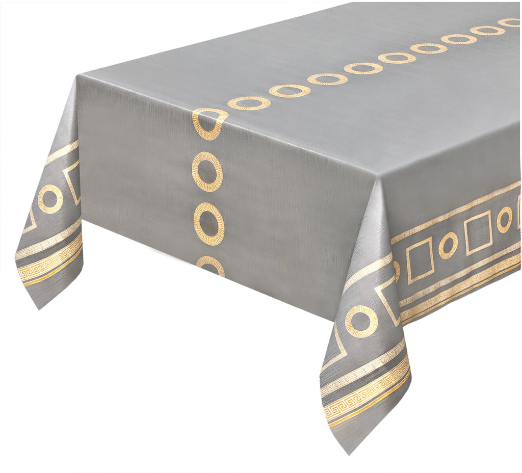 Tovaglia Cucina Antimacchia Metallizzata 140x450 Cm Tessuto Plastificato Copritavolo Chiave Greca Oro