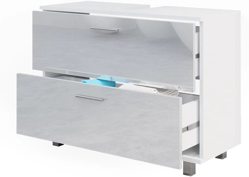 Mobile sottolavabo per bagno Ilias, Bianco lucido, 80 x 60.8 cm, con ritaglio per sifone e aperture di ventilazione laterali