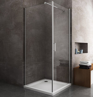 Box Doccia Battente e Parete Fissa Laterale Vetro Temperato 8 mm Easy-clean Reversibile PORTA 82-84 + FISSA 73,5-75,5