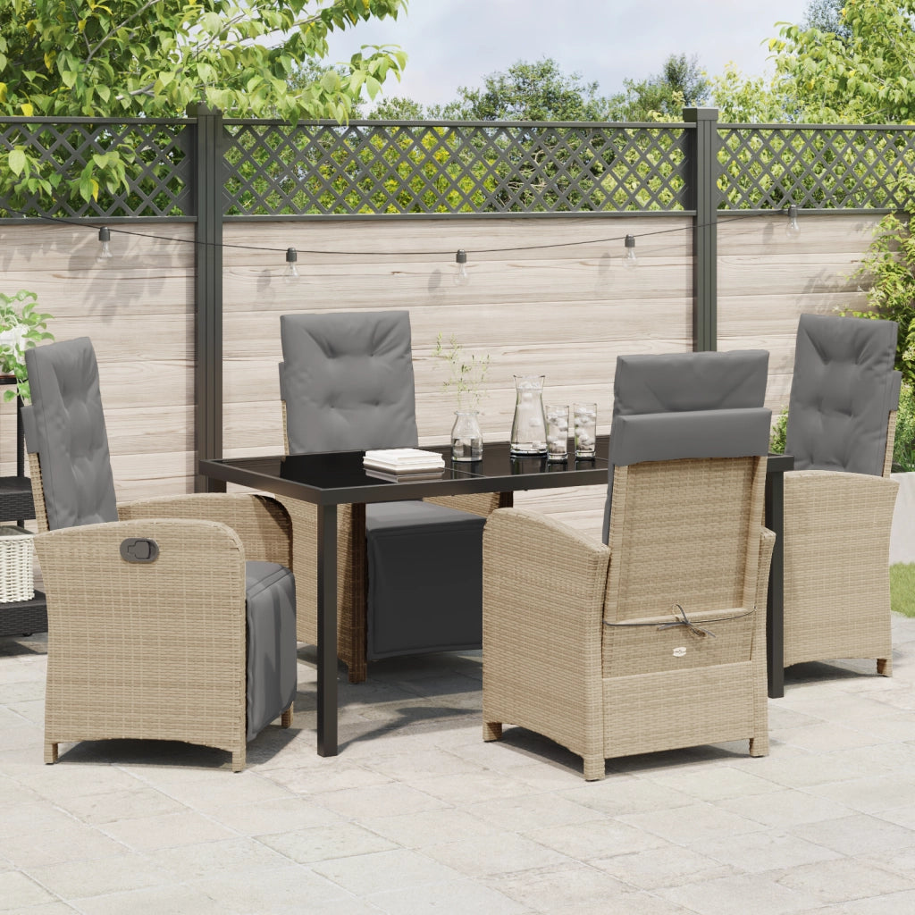 Set da Pranzo da Giardino  5 Pezzi con Cuscini Beige in Polyrattan