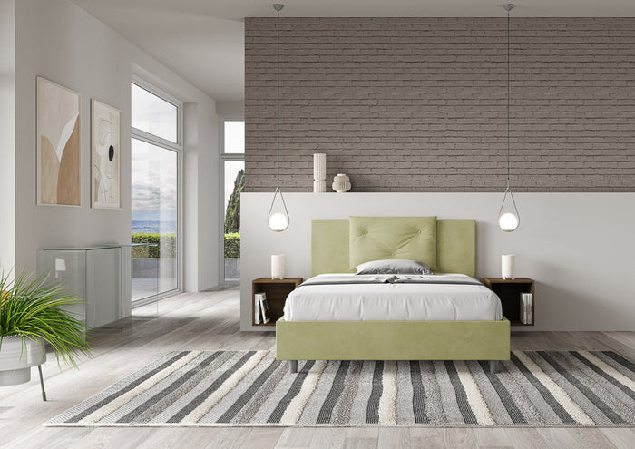 Letto Matrimoniale Francese 140x190 cm con Rete e Contenitore Appia Tè Verde