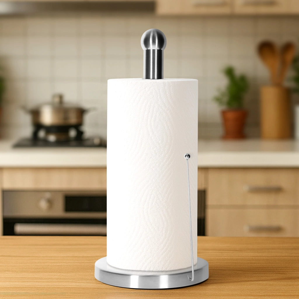 Portarotoli di carta assorbente in acciaio inox con asta laterale di sostegno Argento Cheffinger
