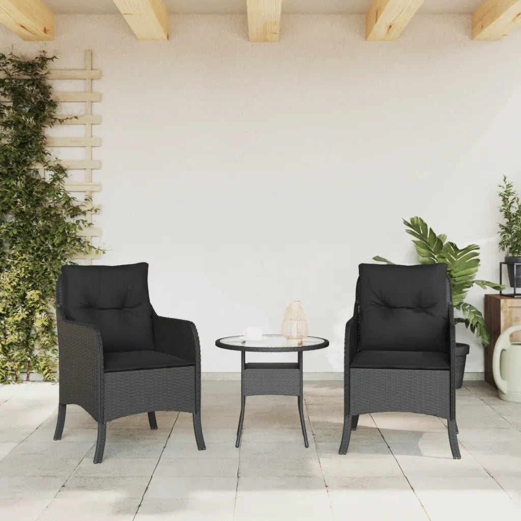 Sedie da Giardino con Cuscini 2 pz | Sedie da Esterno Nere in Polyrattan